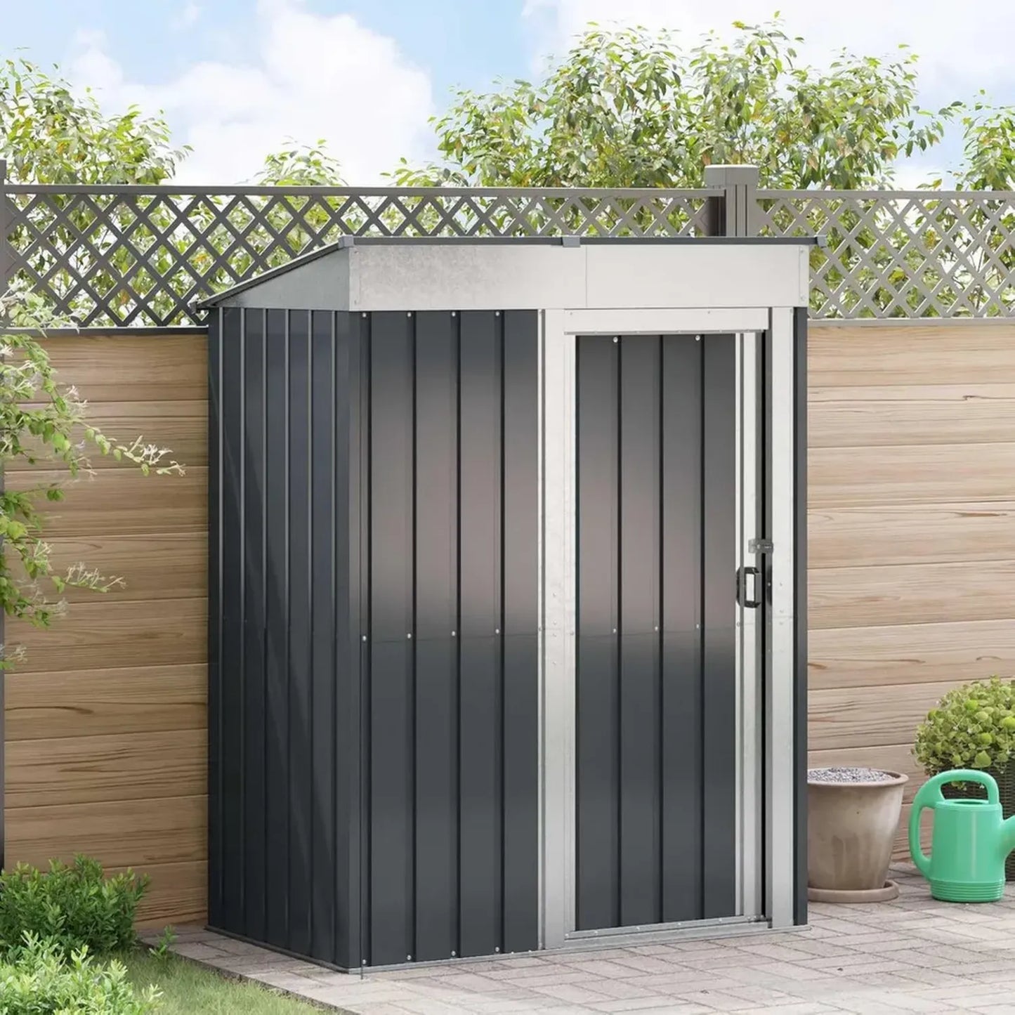 Cabane de jardin en métal anthracite 137x81x180 cm - Structure en acier, montage simple, espace de rangement moderne